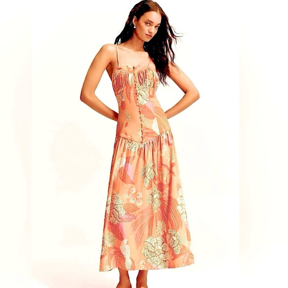 FARM Rio x Anthropologie Linen Blend Strapless Drop-Waist Maxi Dress Size XL - Picture 14 of 16